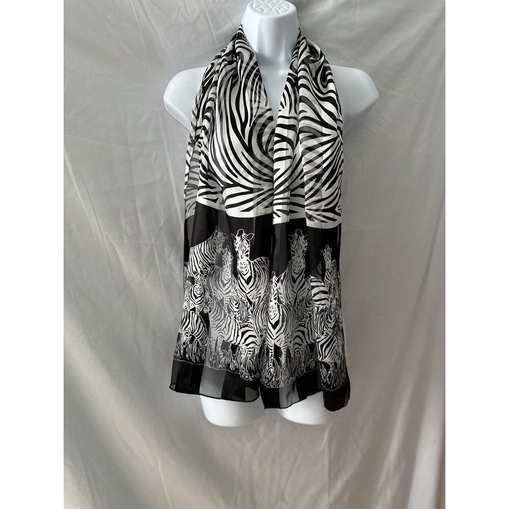 Beautiful Retro Back & White Zebra Print Rectangular Scarf 59” X 13 1/2 “